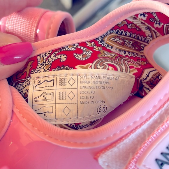 Anthony Wang pink platform wedge buckle sandals patent leather trim size 6.5 - Picture 12 of 13